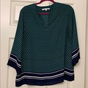 Violet and Claire Navy blue and green blouse